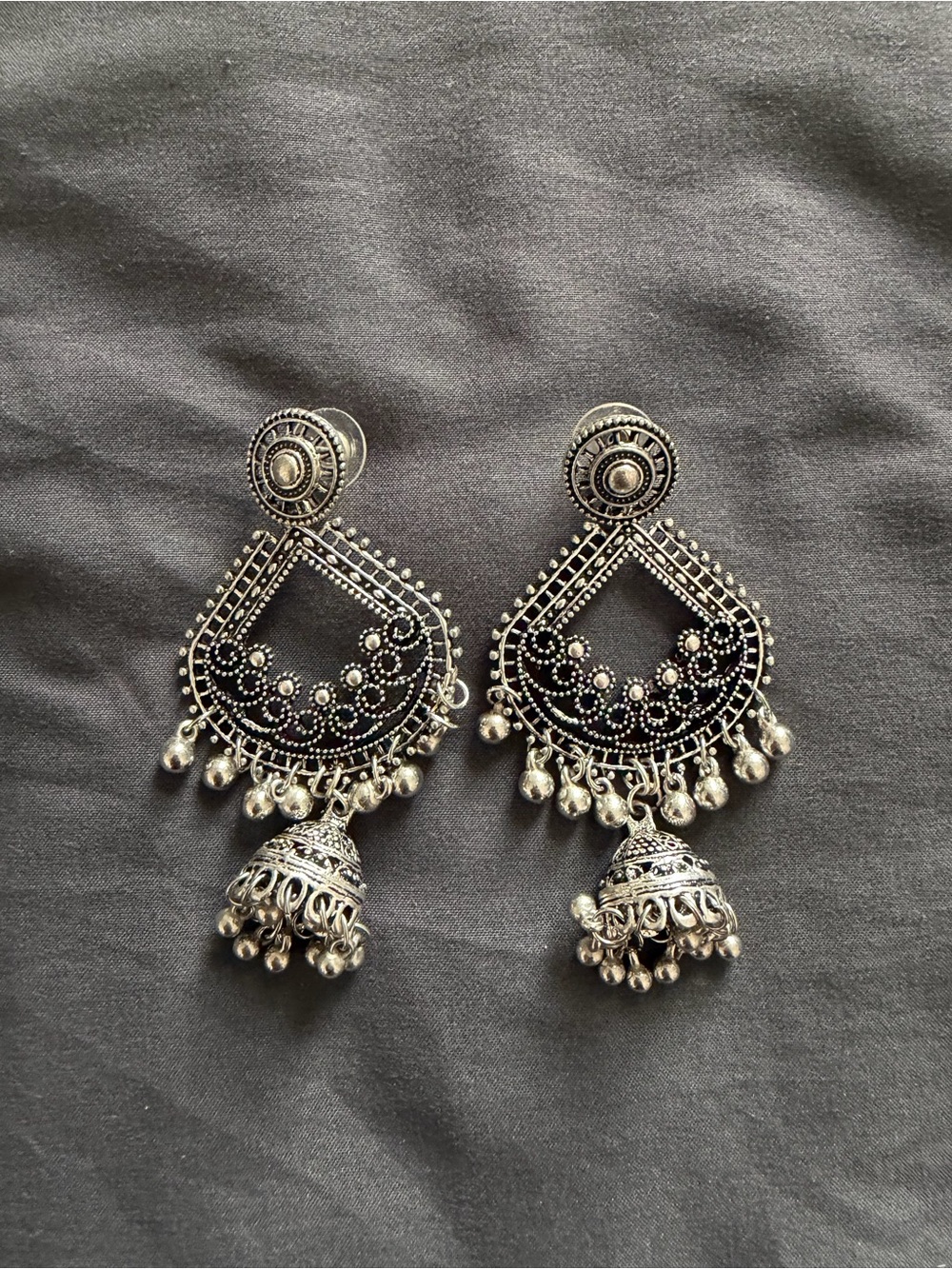 Oxidized Silver-Tone Jhumka Drop Earrings - Silver
